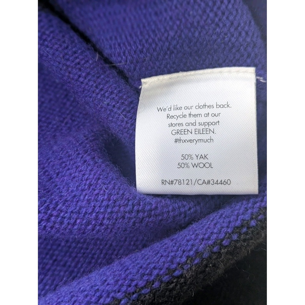 Eileen Fisher Striped Superior Yak Wool Sweater Pullover Jumper Large Blue Black - Picture 3 of 10